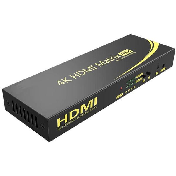 HDMI2.0 4K60Hz Active Video Matrix, 4x Input, 2x Output, Remote Control 3